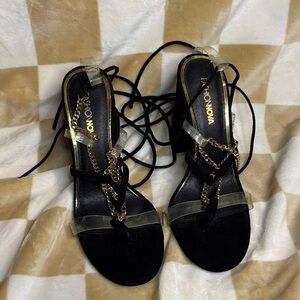 Fashion Nova Black and Gold Chain Heels